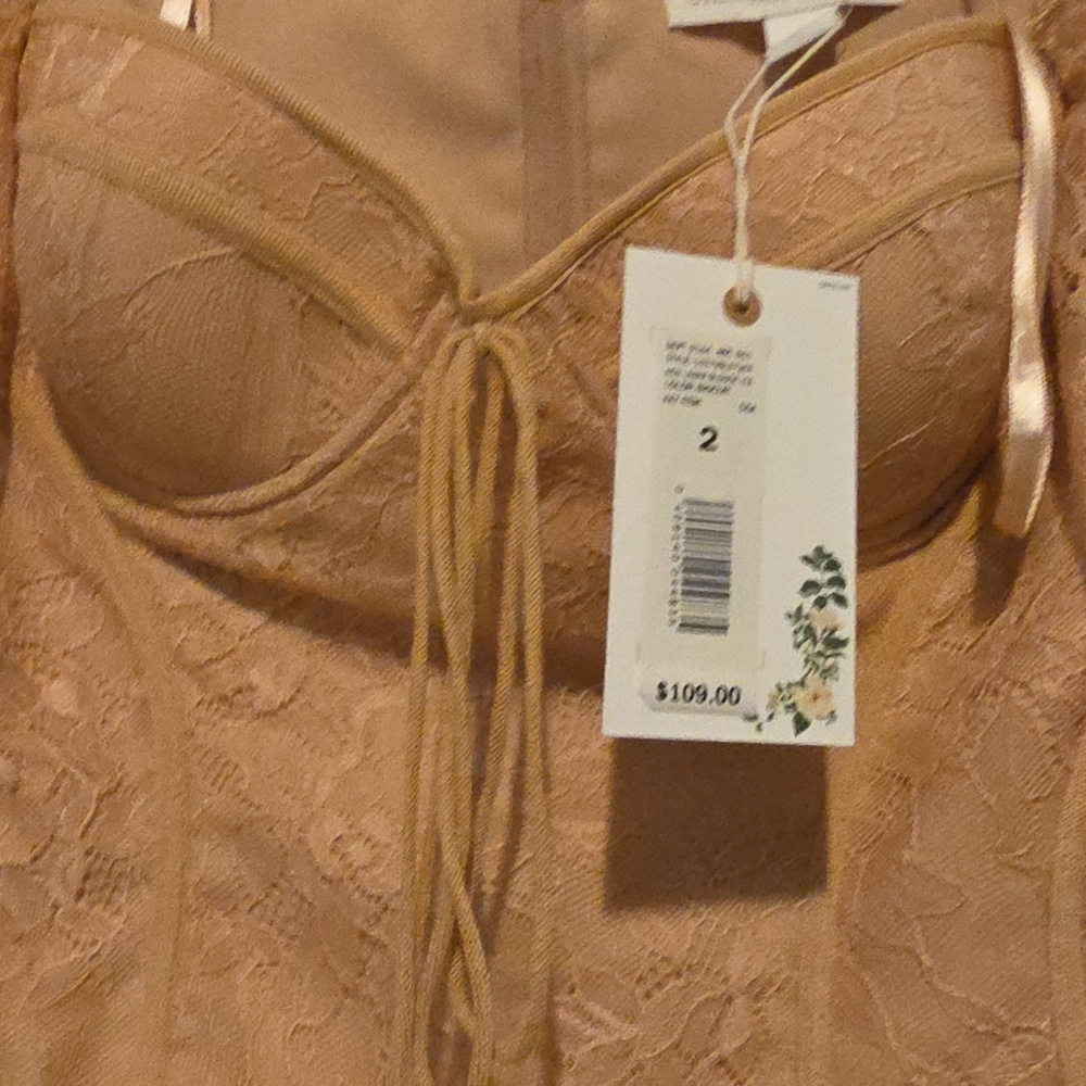 FLASH SALE- NWT- Chelsea & Violet Lace Sleeve Corset Top in Tan - Picture 3 of 6